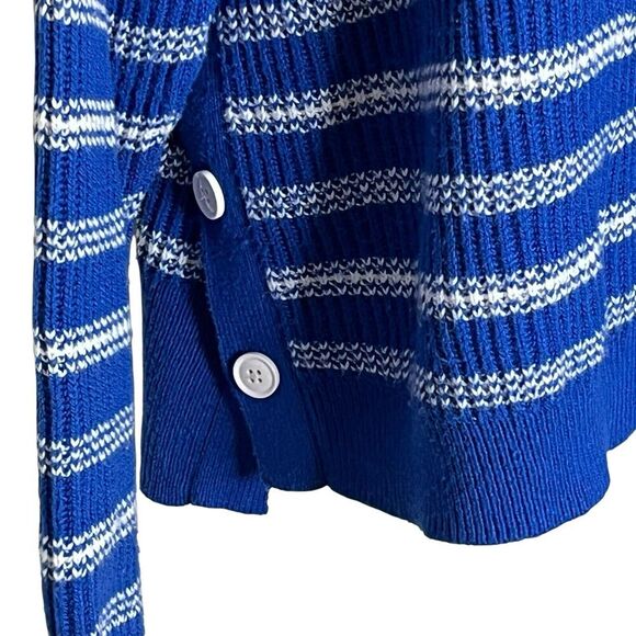 CAbi Womens Pullover Sweater M Blue Striped Oversized Knit Buttons Slouchy 6165 - Picture 5 of 11